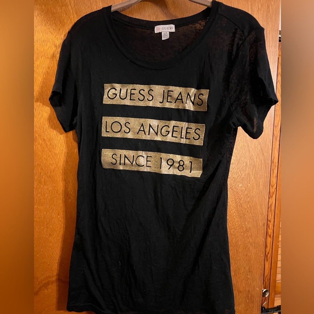 Sexy Guess Sheer T-Shirt with gold glitter trim